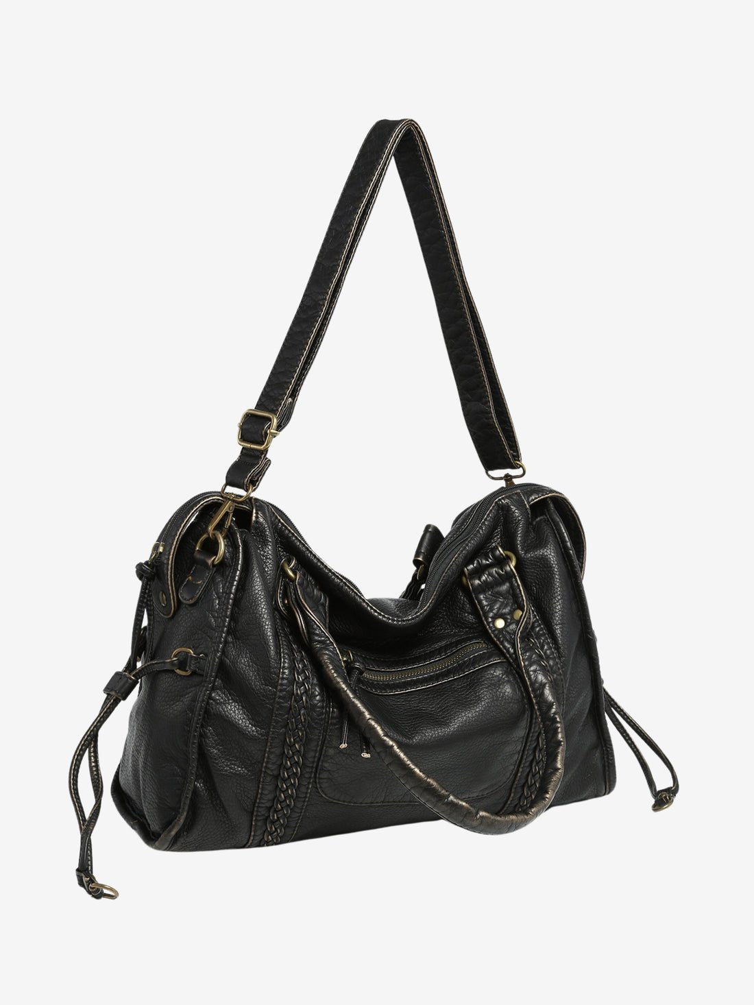 Women's vintage faux leather shoulder bag with zip
