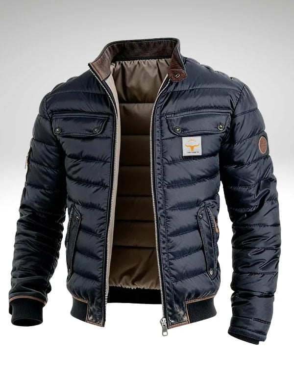 Men's short padded winter coat in navy