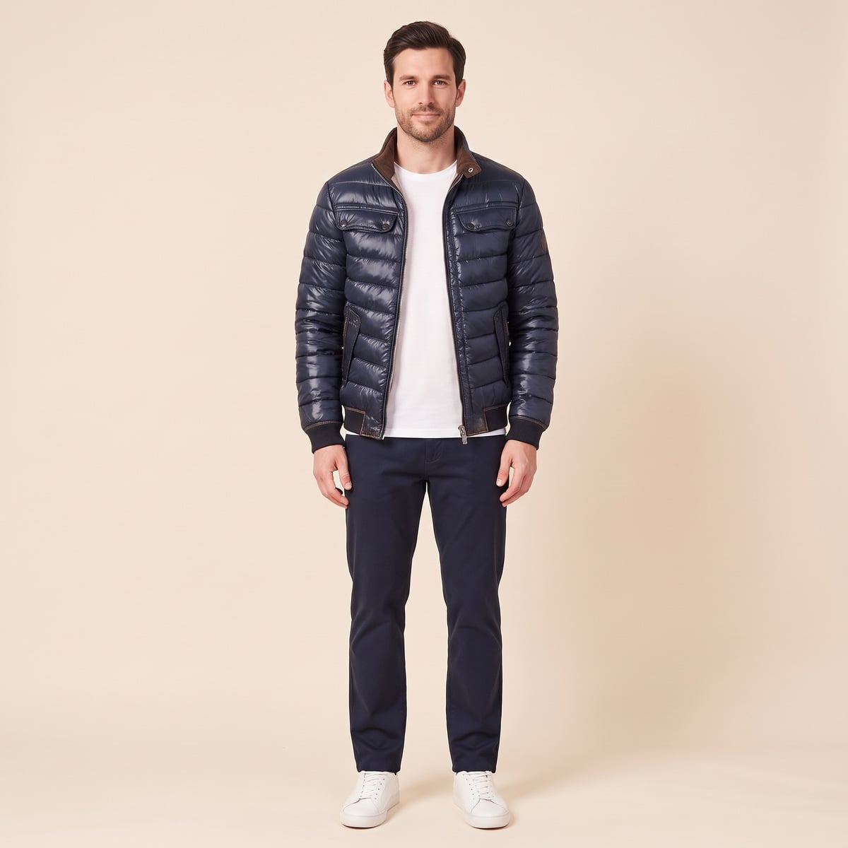 Men's short padded winter coat in navy