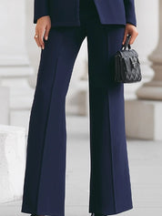 Women's slim fit trouser suit with stand collar blazer