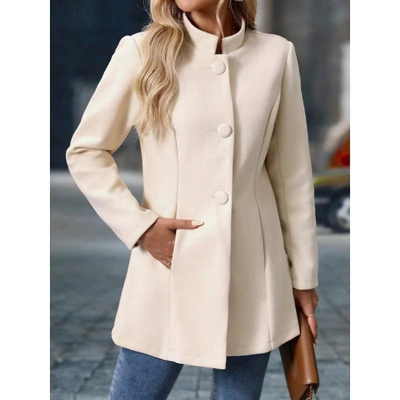 Women's stand collar coat with button front and side pockets