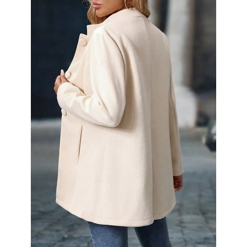 Women's stand collar coat with button front and side pockets