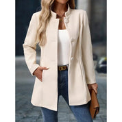 Women's stand collar coat with button front and side pockets