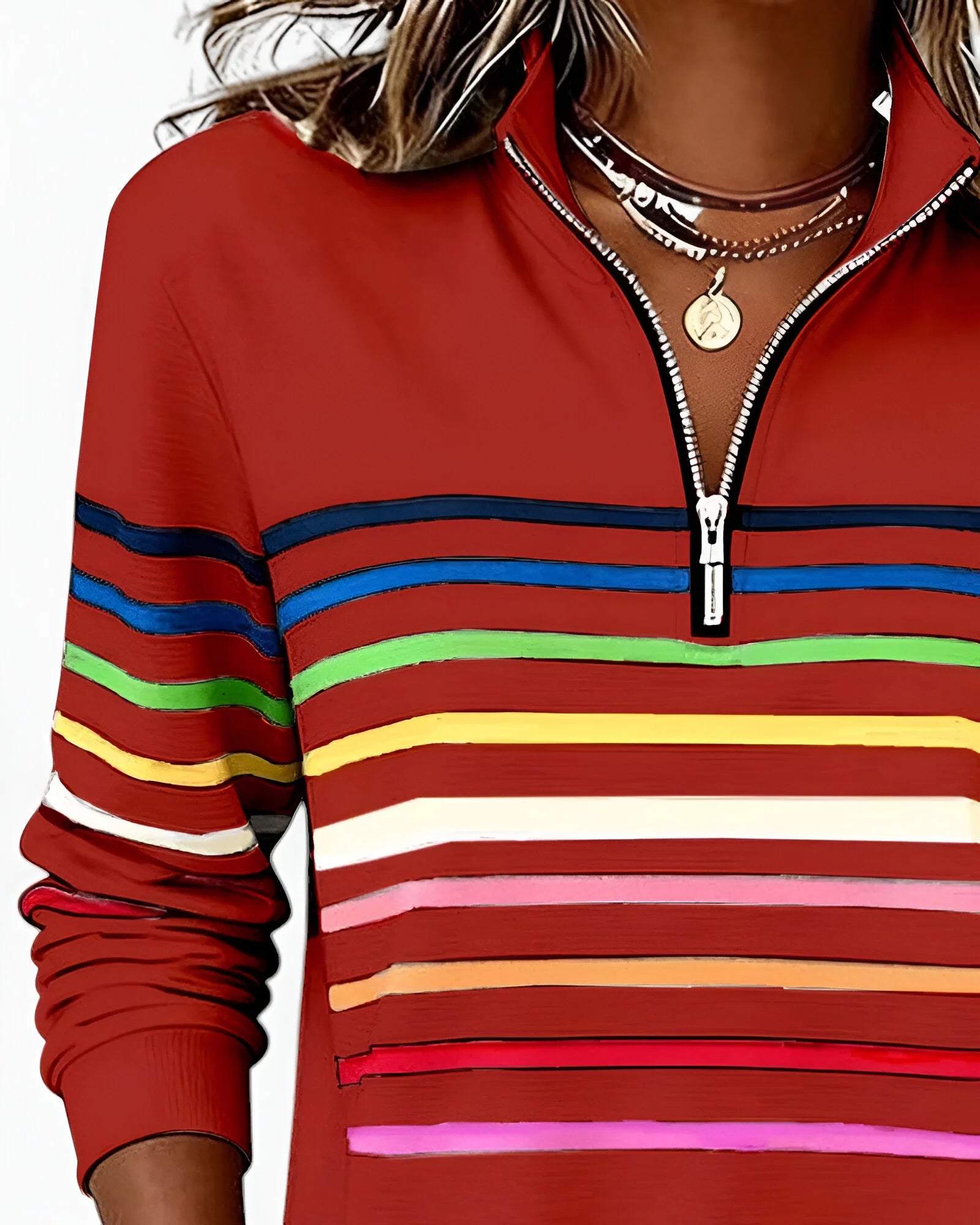 Women's striped quarter zip jumper