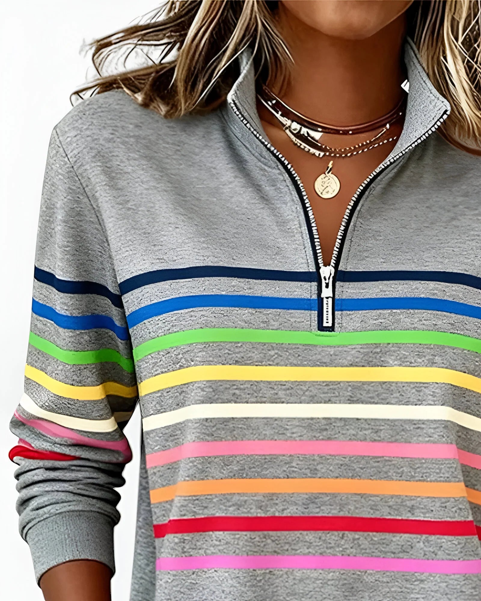 Women's striped quarter zip jumper