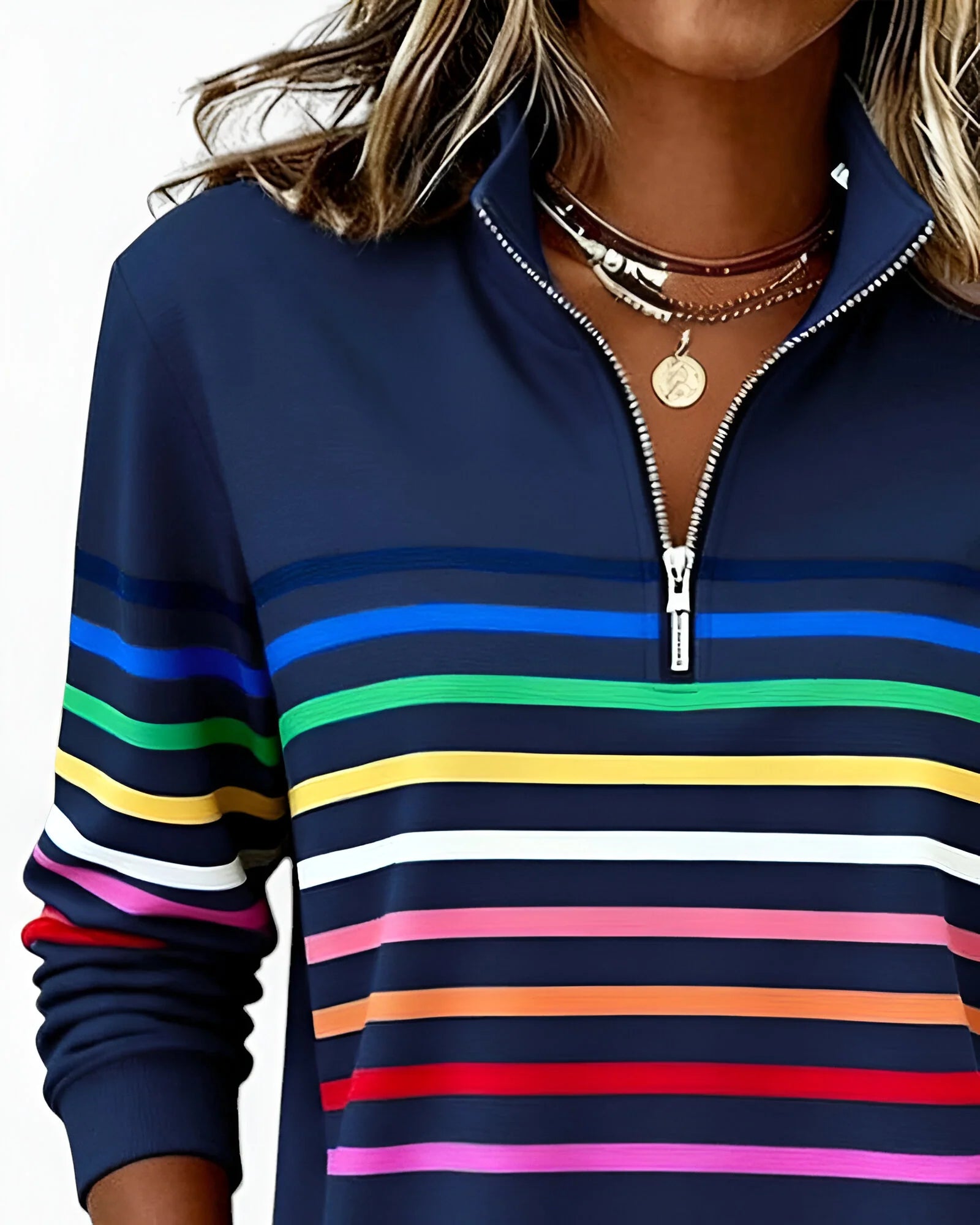 Women's striped quarter zip jumper