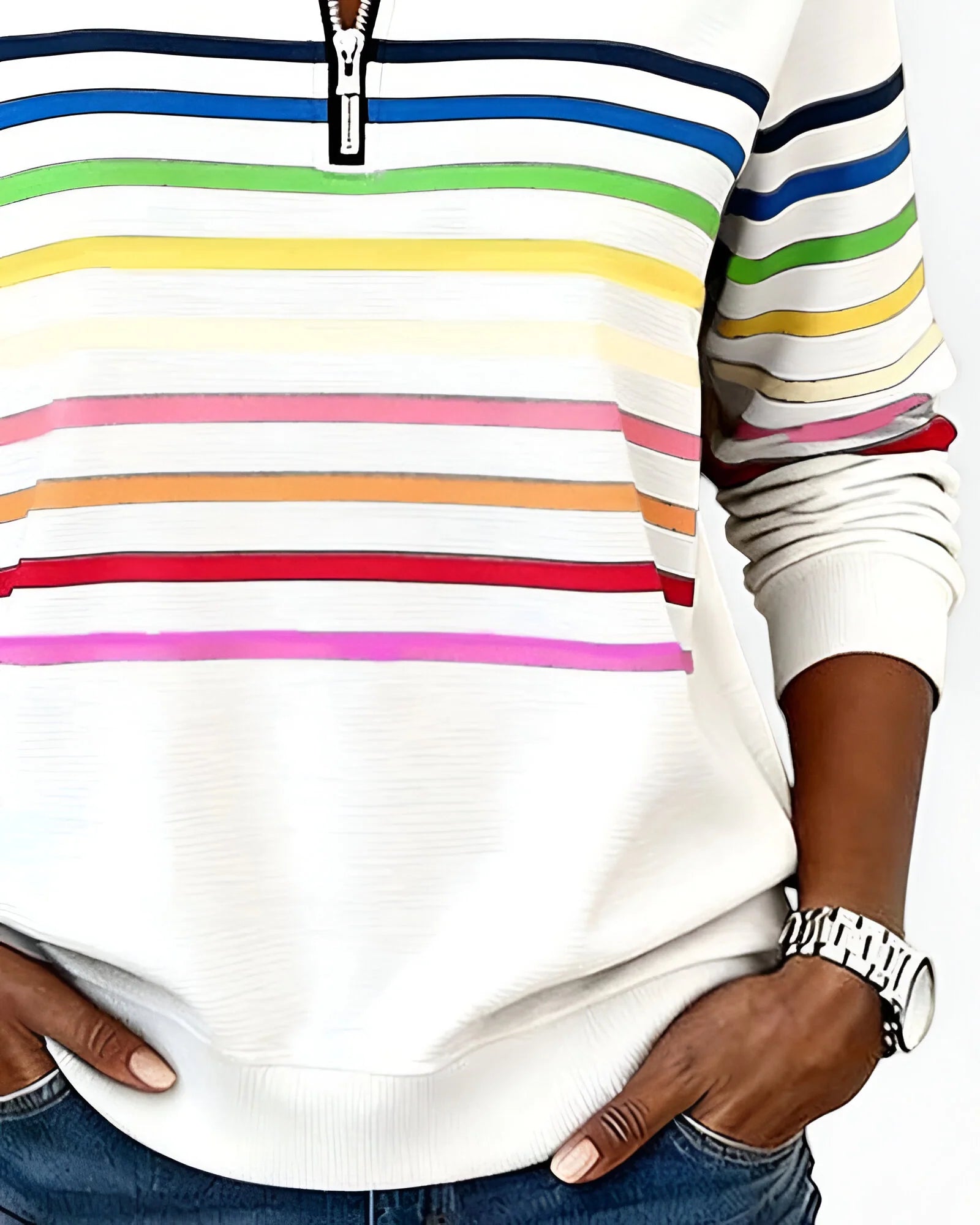 Women's striped quarter zip jumper