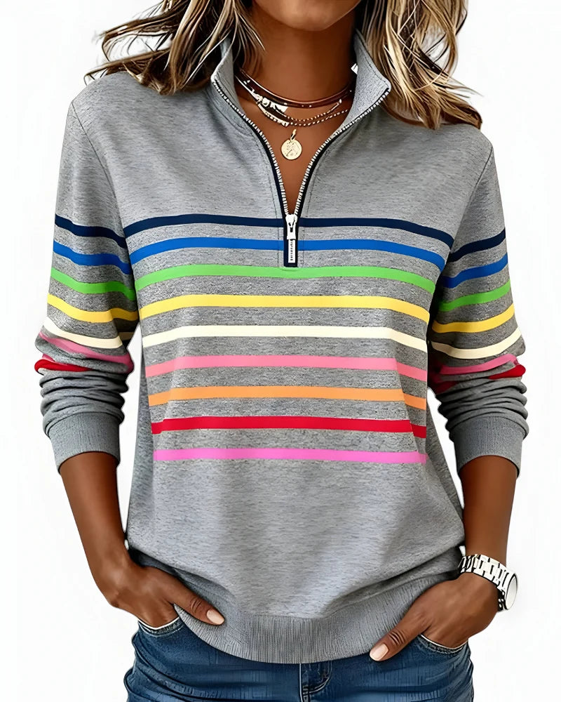 Women's striped quarter zip jumper in grey