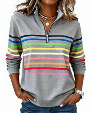 Women's striped quarter zip jumper in grey