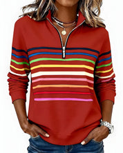 Women's striped quarter zip jumper in red