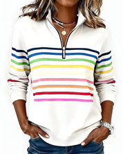 Women's striped quarter zip jumper in white