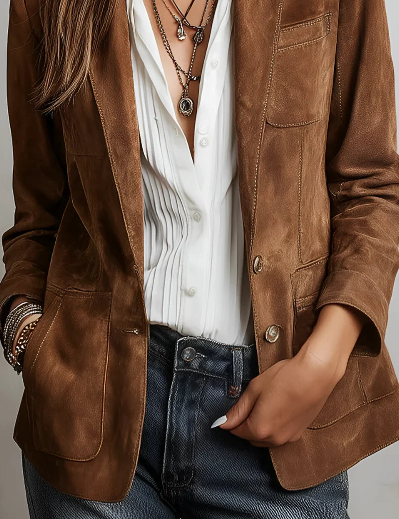Women's suede-look blazer with fitted cut