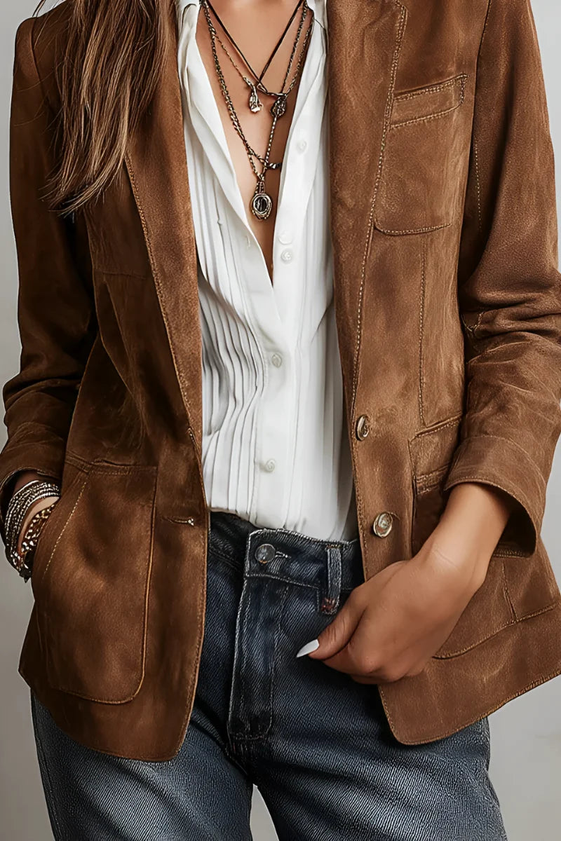 Women's suede-look blazer with fitted cut