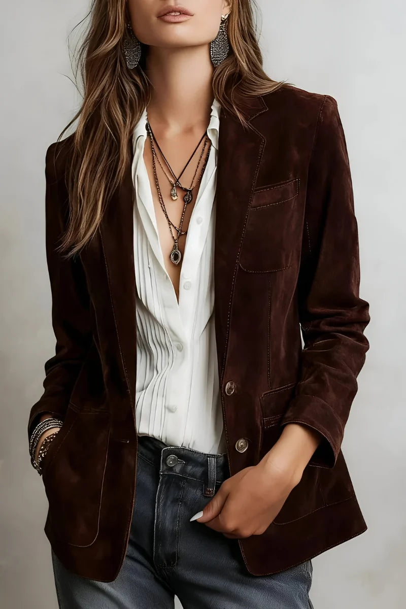 Women's suede-look blazer with fitted cut in burgundy