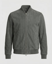 Suede-look bomber jacket for men with ribbed collar and side pockets