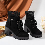 Women's suede-look lace-up ankle boots with block heel
