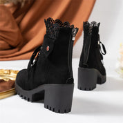 Women's suede-look lace-up ankle boots with block heel