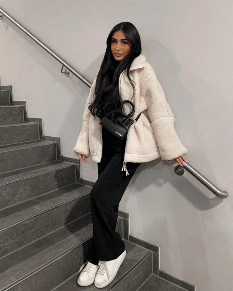 Women's cotton blend teddy coat