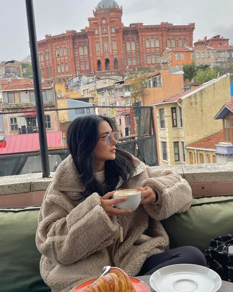 Women's cotton blend teddy coat