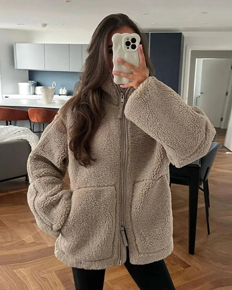 Women's cotton blend teddy coat