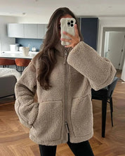 Women's cotton blend teddy coat