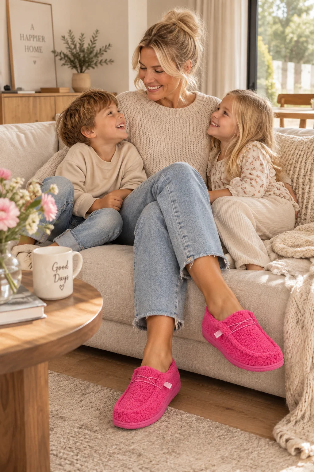 Women's teddy slippers with closed toe and sturdy sole