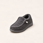 Women's teddy slippers with closed toe and sturdy sole in grey