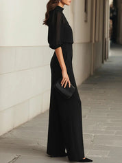 Women's three-piece set with sheer blouse and wide leg trousers