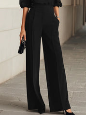 Women's three-piece set with sheer blouse and wide leg trousers
