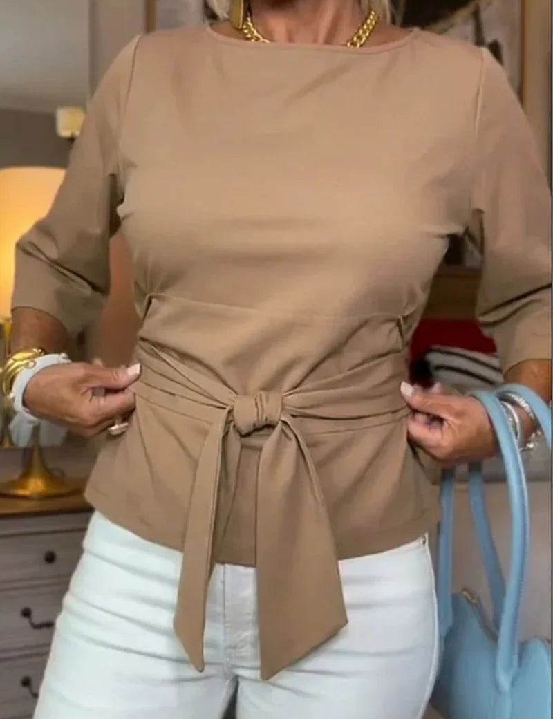 Women's lightweight tie waist top in khaki