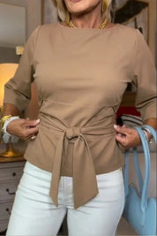 Women's lightweight tie waist top in khaki