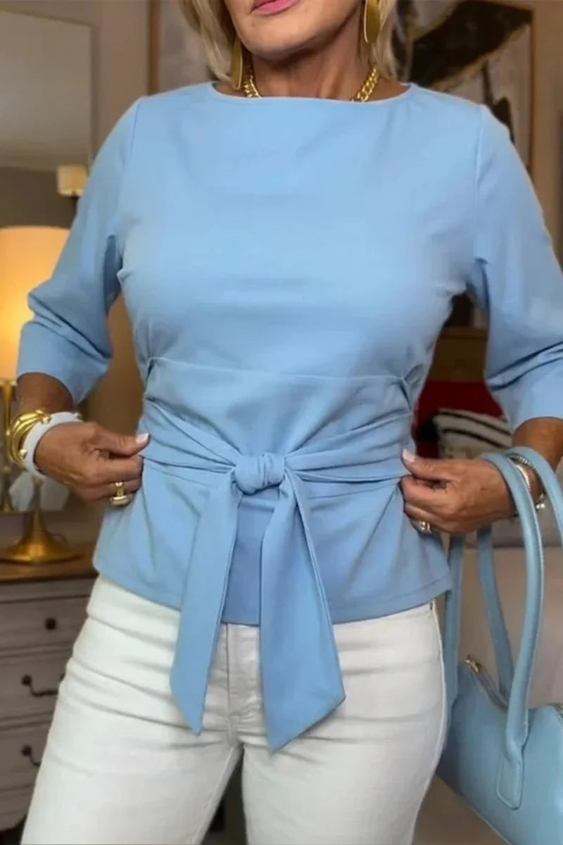 Women's lightweight tie waist top in light blue