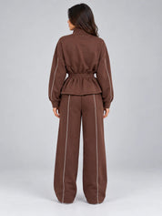 Women's tracksuit with zip jacket and wide leg trousers