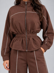 Women's tracksuit with zip jacket and wide leg trousers
