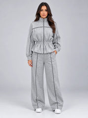 Women's tracksuit with zip jacket and wide leg trousers in grey
