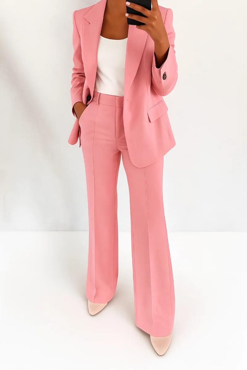 Women's two-piece trouser suit with blazer and wide leg trousers in pink