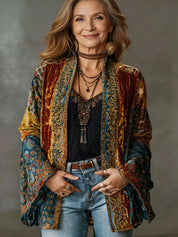 Women's velour-look kimono jacket with paisley print