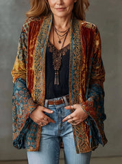 Women's velour-look kimono jacket with paisley print