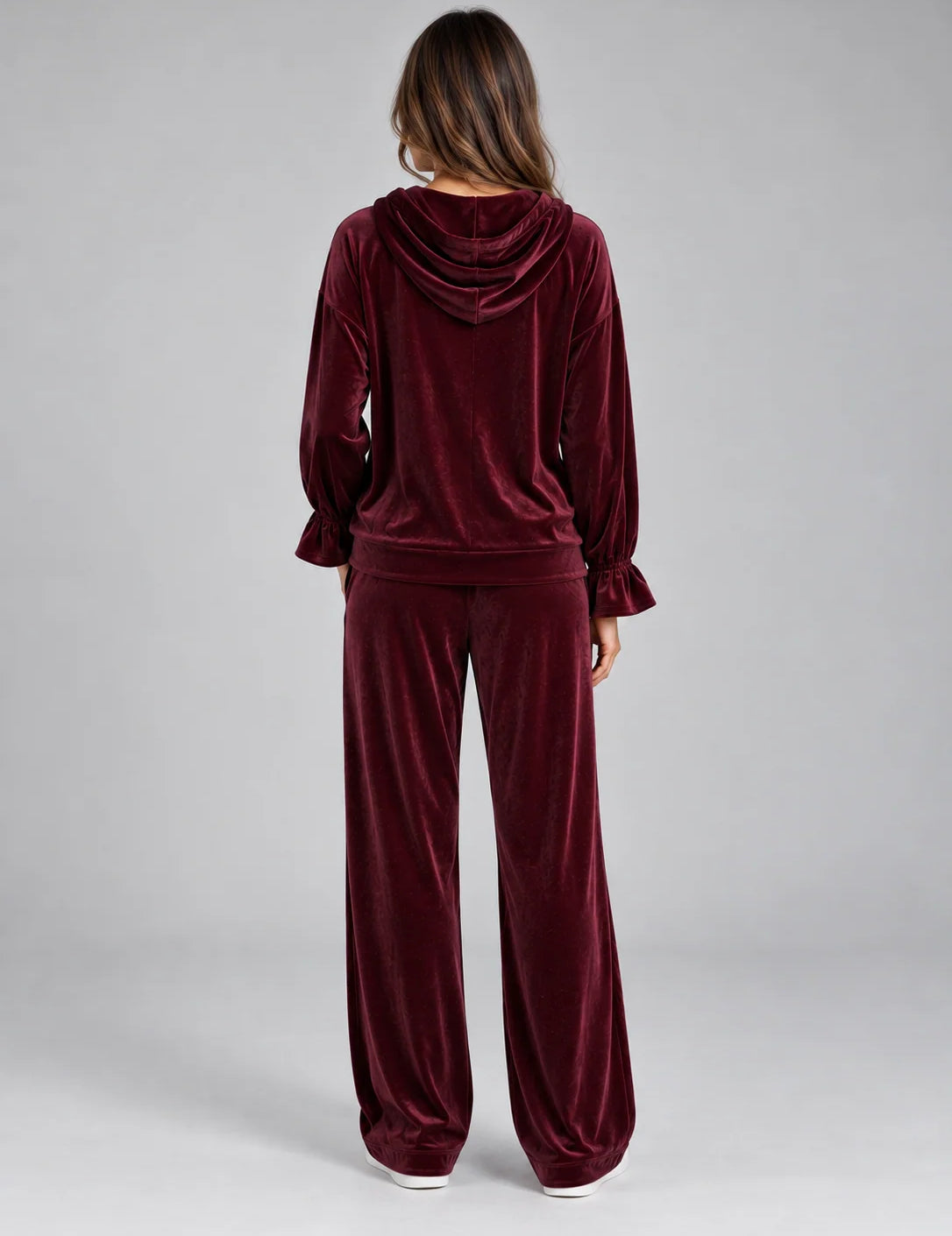 Women's velvet-look co-ord set with hood and wide leg trousers