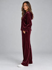 Women's velvet-look co-ord set with hood and wide leg trousers
