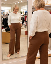 Women's wide leg stretch trousers with high elastic waist