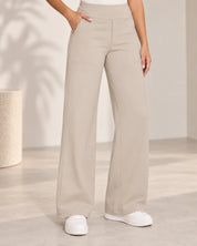 Women's wide leg stretch trousers with high elastic waist in apricot