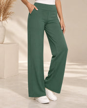 Women's wide leg stretch trousers with high elastic waist in green