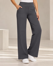 Women's wide leg stretch trousers with high elastic waist in grey