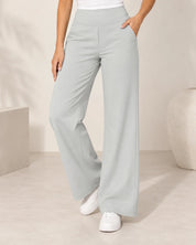 Women's wide leg stretch trousers with high elastic waist in light grey