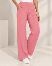 Women's wide leg stretch trousers with high elastic waist in pink