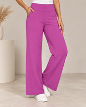 Women's wide leg stretch trousers with high elastic waist in purple