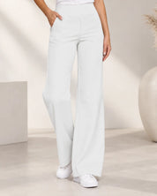 Women's wide leg stretch trousers with high elastic waist in white