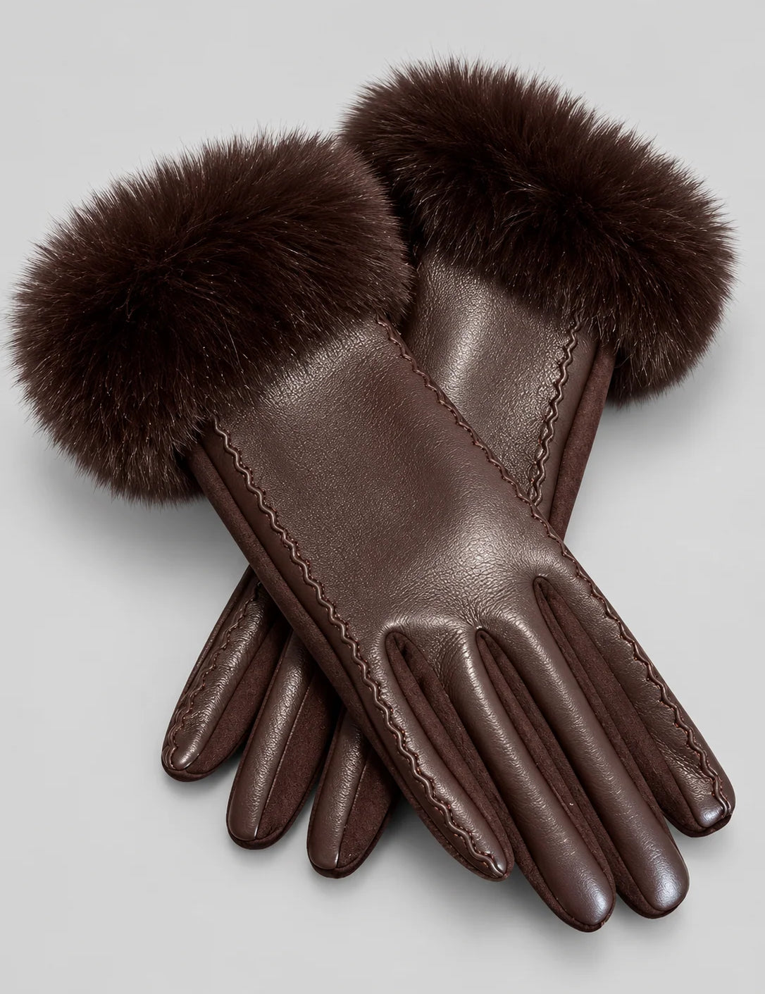 Women's winter gloves with faux fur cuffs and touchscreen tips