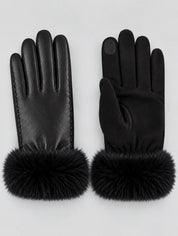 Women's winter gloves with faux fur cuffs and touchscreen tips in black